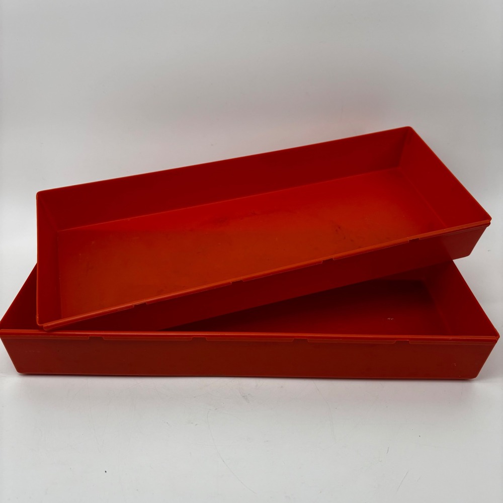 Vintage Rubbermaid 2918 Orange Plastic Drawer Organizer Trays Set of 2 12x6x2